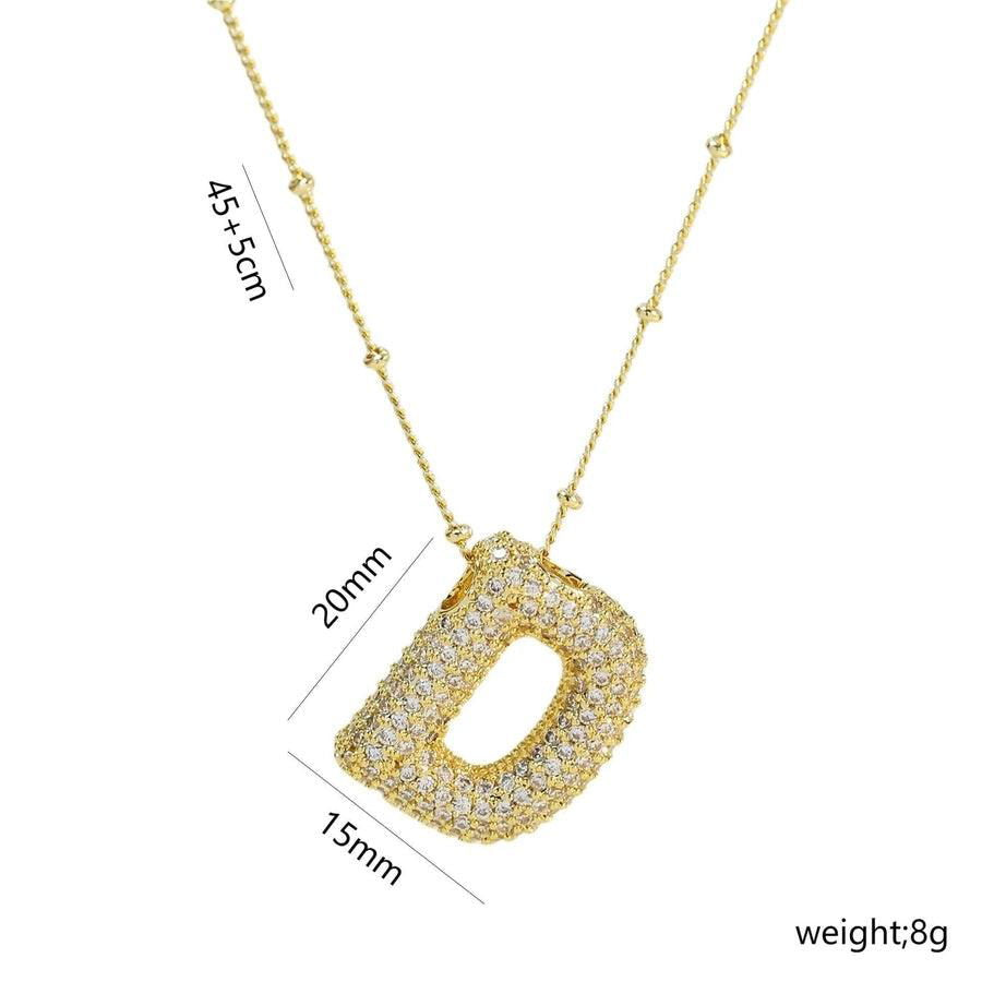 Copper Gold Plated IG Style Korean Style Plating Inlay Letter Zircon Pendant Necklace - Jewelry Trends USA
