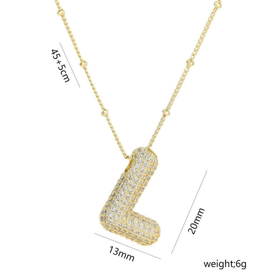 Copper Gold Plated IG Style Korean Style Plating Inlay Letter Zircon Pendant Necklace - Jewelry Trends USA