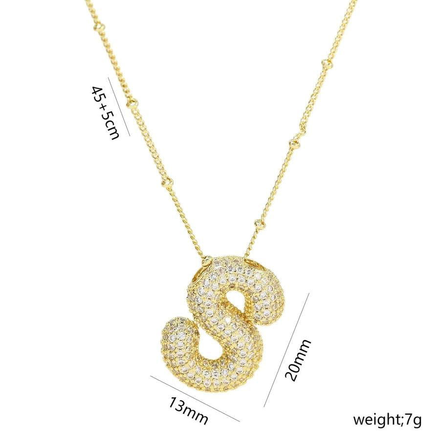 Copper Gold Plated IG Style Korean Style Plating Inlay Letter Zircon Pendant Necklace - Jewelry Trends USA