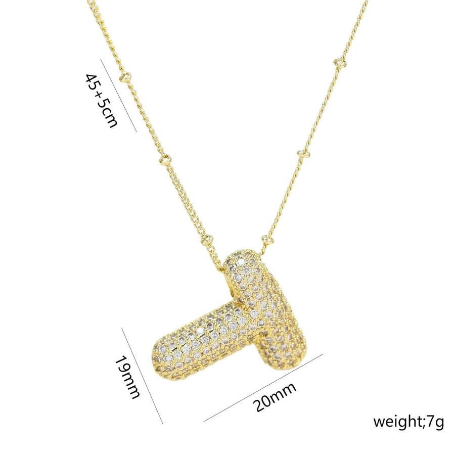 Copper Gold Plated IG Style Korean Style Plating Inlay Letter Zircon Pendant Necklace - Jewelry Trends USA