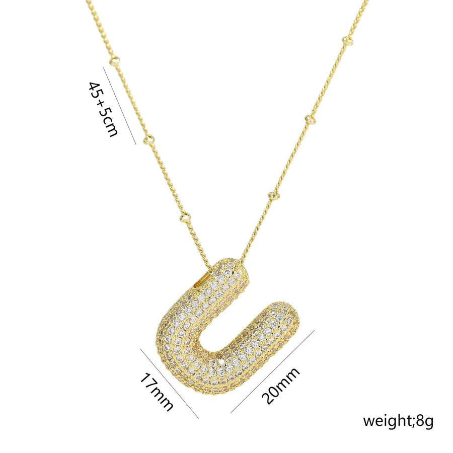Copper Gold Plated IG Style Korean Style Plating Inlay Letter Zircon Pendant Necklace - Jewelry Trends USA