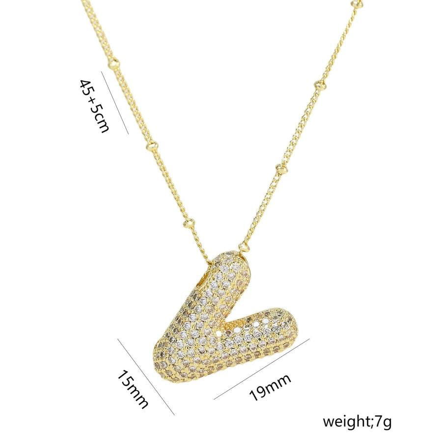 Copper Gold Plated IG Style Korean Style Plating Inlay Letter Zircon Pendant Necklace - Jewelry Trends USA