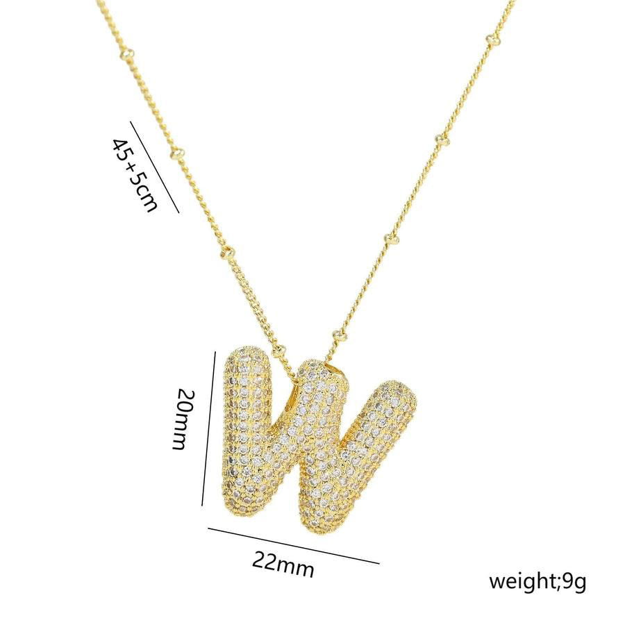 Copper Gold Plated IG Style Korean Style Plating Inlay Letter Zircon Pendant Necklace - Jewelry Trends USA
