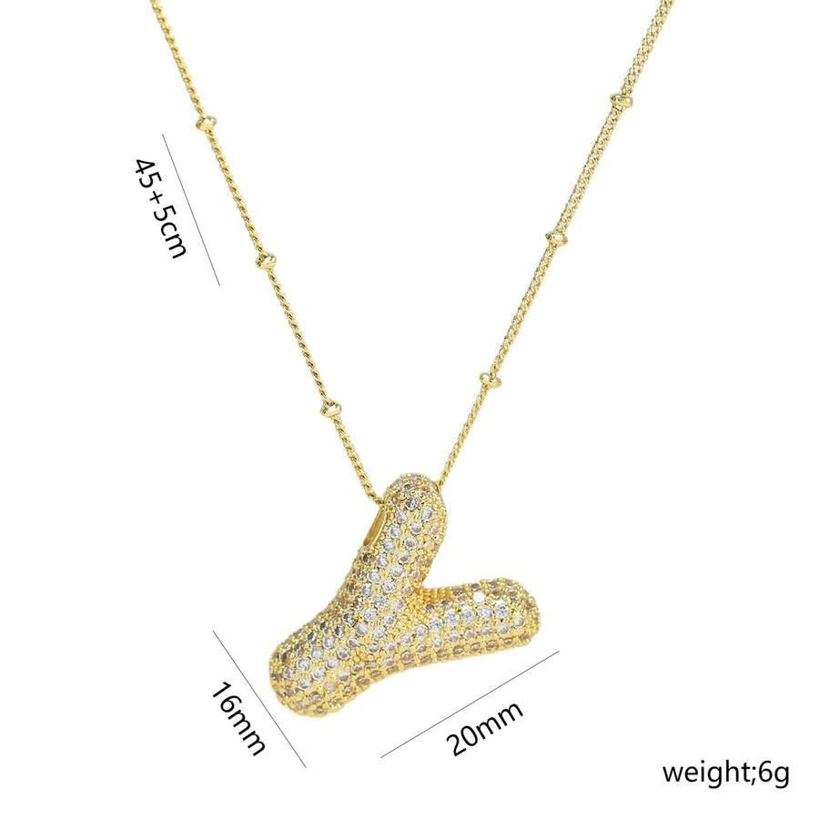 Copper Gold Plated IG Style Korean Style Plating Inlay Letter Zircon Pendant Necklace - Jewelry Trends USA