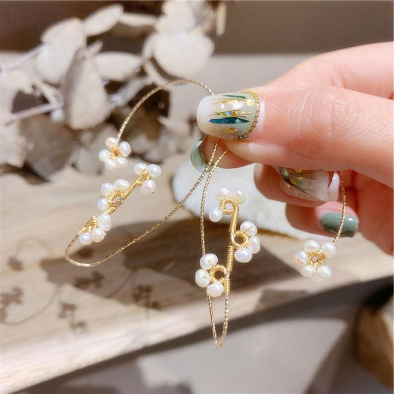 Design Hand-woven Flower Pearl Earrings - Jewelry Trends USA