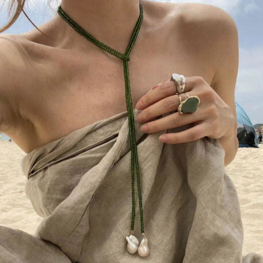 Elegant Geometric Solid Color Imitation Pearl Green Pointed Crystal  Necklace - Jewelry Trends USA