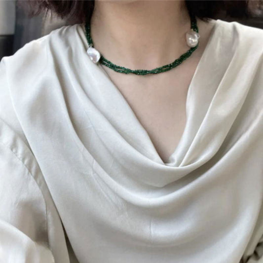Elegant Geometric Solid Color Imitation Pearl Green Pointed Crystal  Necklace - Jewelry Trends USA