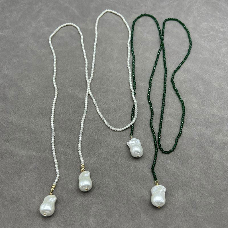Elegant Geometric Solid Color Imitation Pearl Green Pointed Crystal  Necklace - Jewelry Trends USA