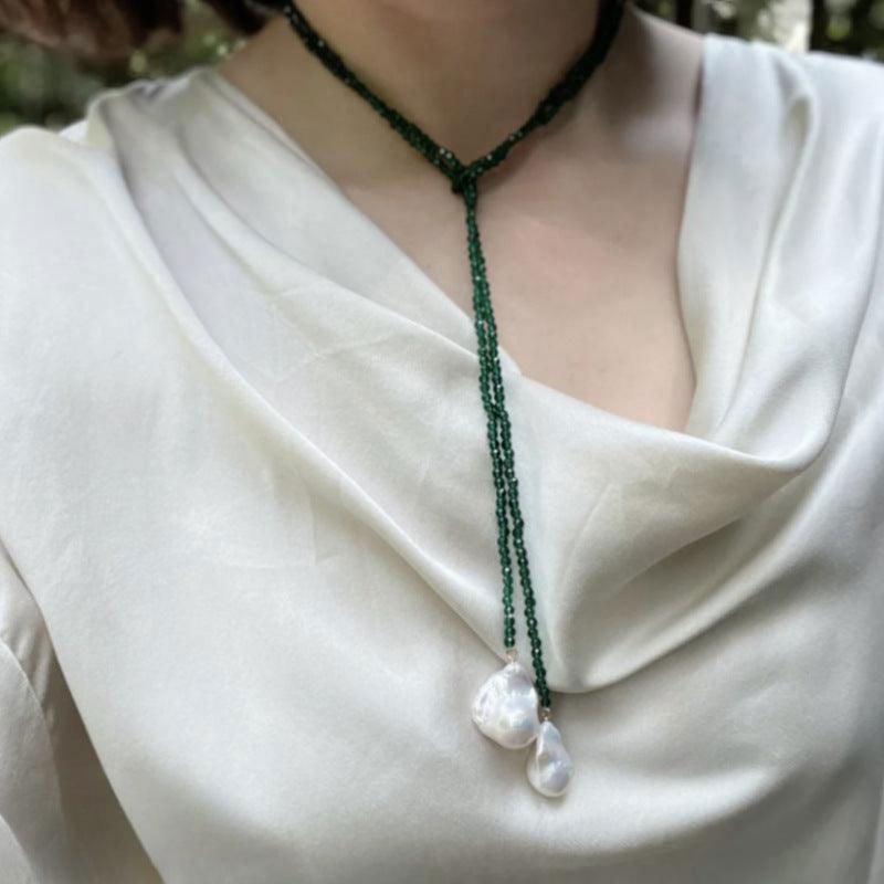 Elegant Geometric Solid Color Imitation Pearl Green Pointed Crystal  Necklace - Jewelry Trends USA