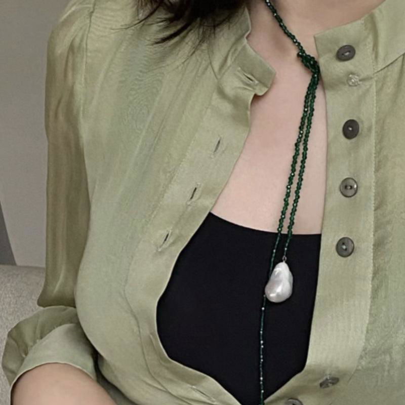 Elegant Geometric Solid Color Imitation Pearl Green Pointed Crystal  Necklace - Jewelry Trends USA