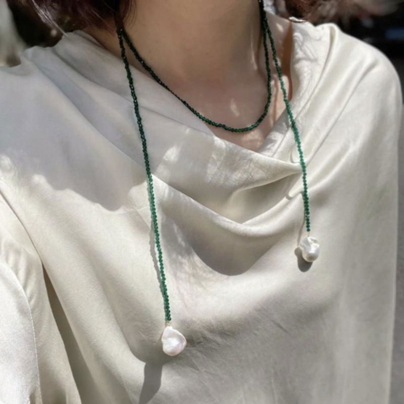 Elegant Geometric Solid Color Imitation Pearl Green Pointed Crystal  Necklace - Jewelry Trends USA