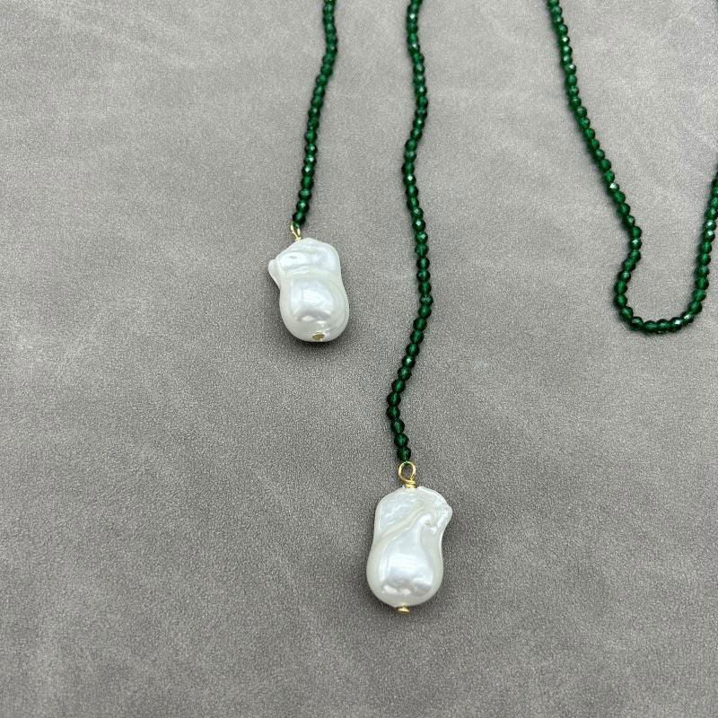 Elegant Geometric Solid Color Imitation Pearl Green Pointed Crystal  Necklace - Jewelry Trends USA