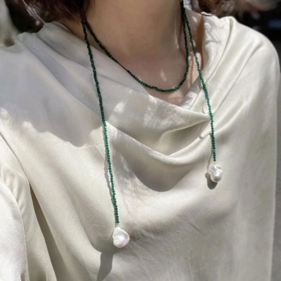 Elegant Geometric Solid Color Imitation Pearl Green Pointed Crystal  Necklace - Jewelry Trends USA