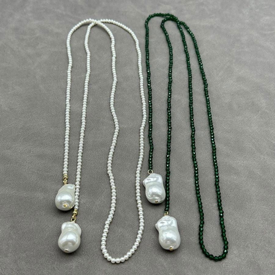 Elegant Geometric Solid Color Imitation Pearl Green Pointed Crystal  Necklace - Jewelry Trends USA