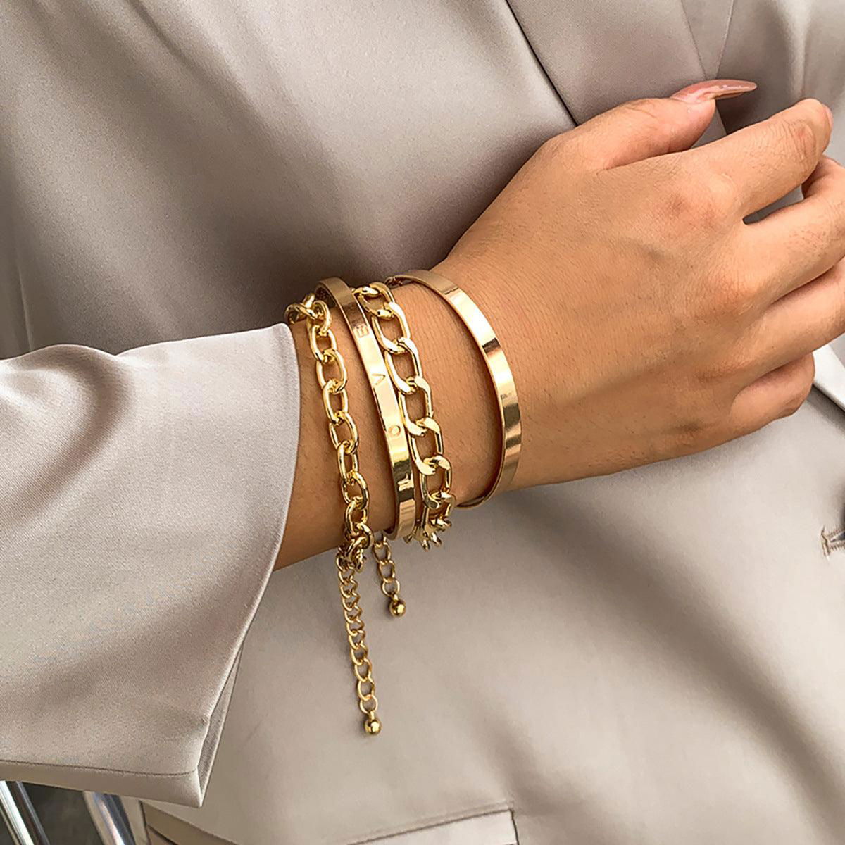 Elegant Smooth C-Shaped Hollow Chain Bracelet Set - Jewelry Trends USA