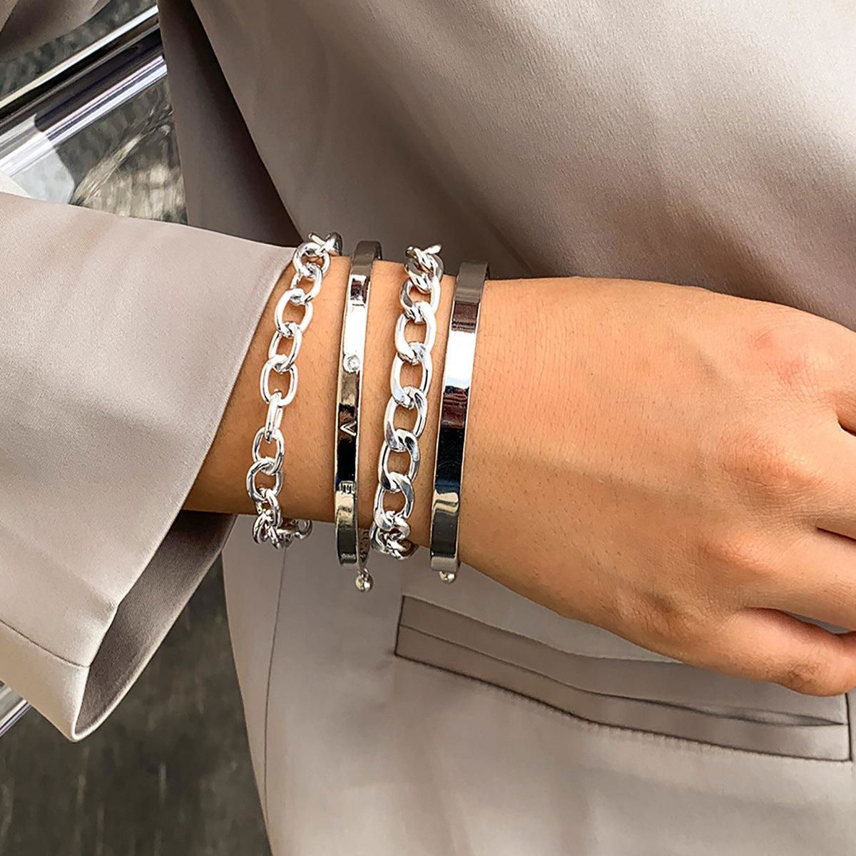 Elegant Smooth C-Shaped Hollow Chain Bracelet Set - Jewelry Trends USA