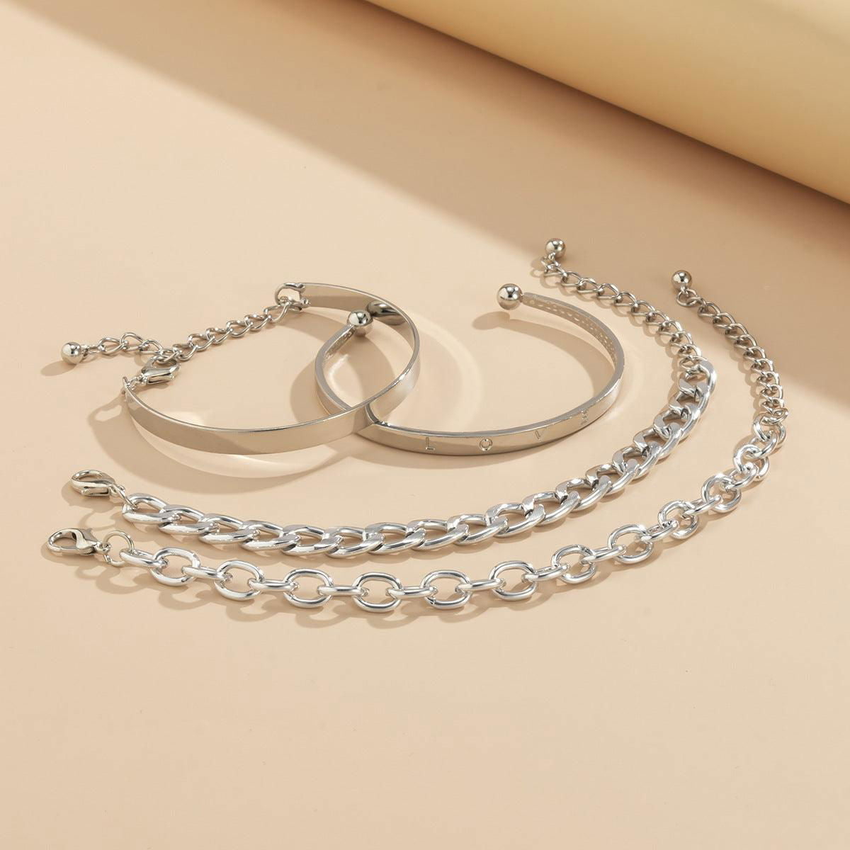 Elegant Smooth C-Shaped Hollow Chain Bracelet Set - Jewelry Trends USA
