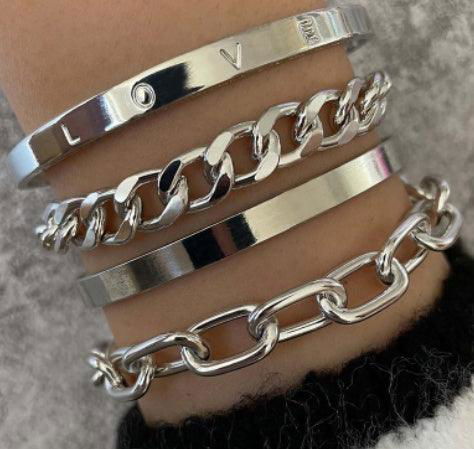 Elegant Smooth C-Shaped Hollow Chain Bracelet Set - Jewelry Trends USA