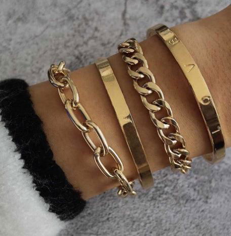 Elegant Smooth C-Shaped Hollow Chain Bracelet Set - Jewelry Trends USA