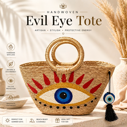 Handwoven Evil Eye Tote Bag