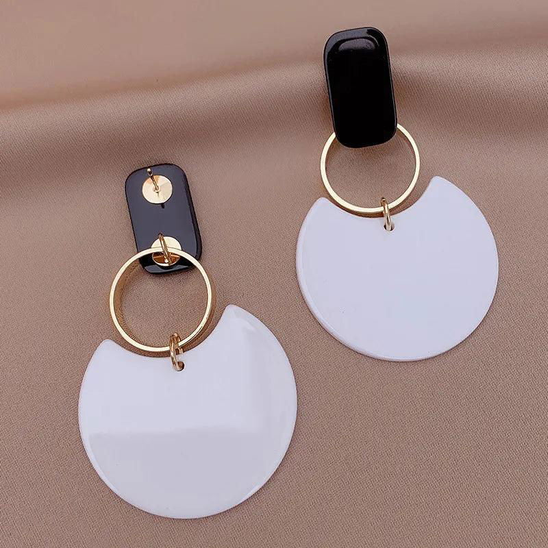 Fashion Contrast Color Acrylic Geometric Circle Drop Earrings - Jewelry Trends USA