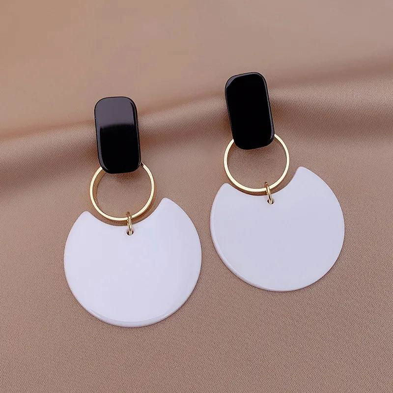 Fashion Contrast Color Acrylic Geometric Circle Drop Earrings - Jewelry Trends USA