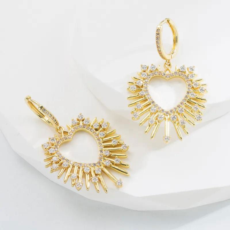Fashion Heart Shape Alloy Earrings Zircon Copper Earrings - Jewelry Trends USA