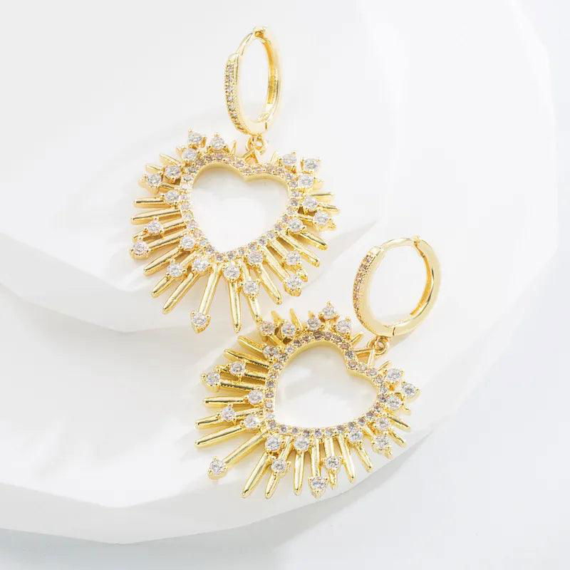 Fashion Heart Shape Alloy Earrings Zircon Copper Earrings - Jewelry Trends USA