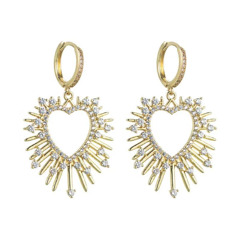 Fashion Heart Shape Alloy Earrings Zircon Copper Earrings - Jewelry Trends USA
