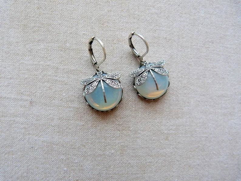 Fashion Jewelry Women's Earrings Hanging Vintage Dragonfly Pendant Earring Boho Chakra Blue Moonstone Drop Earrings For Women Wedding Charm Ethnic Jewellery - Jewelry Trends USA