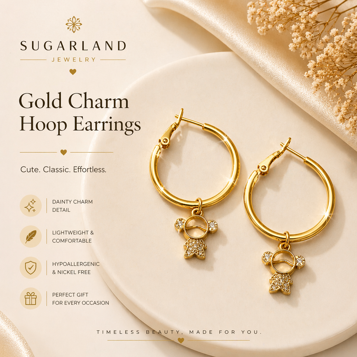 Gold Charm Hoop Earrings – Elegant Everyday Shine