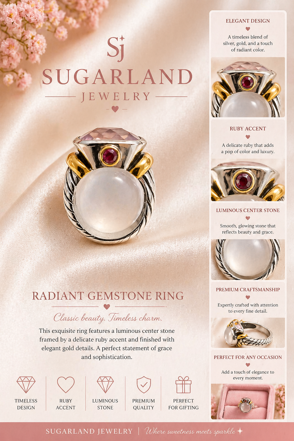 💎 Radiant Gemstone Statement Ring