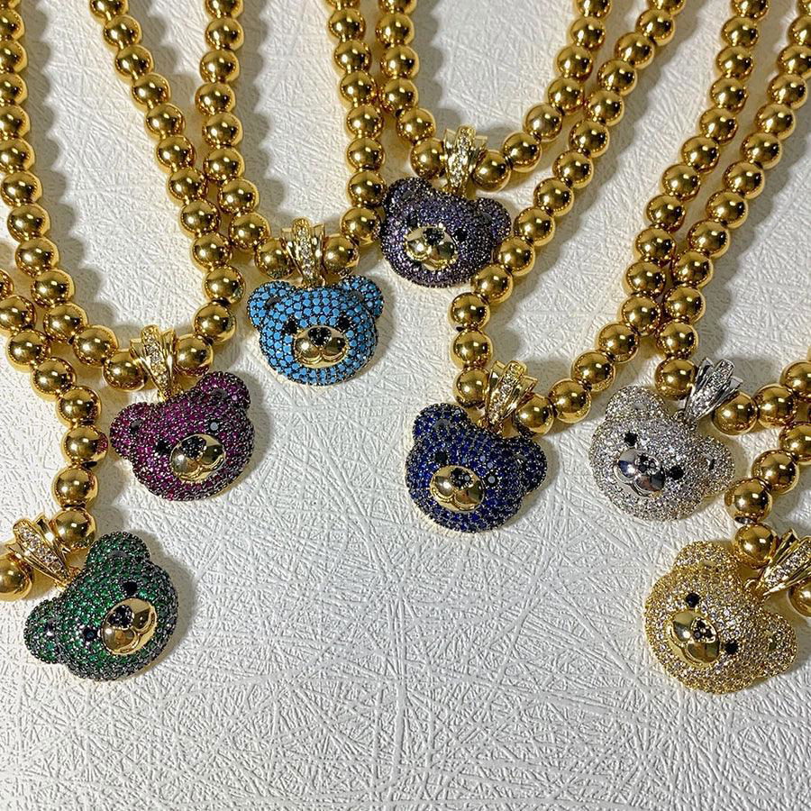 Hip-Hop Cool Style Bear Stainless Steel Copper Plating Inlay 18K Gold Plated Artificial Diamond Pendant Necklace - Jewelry Trends USA