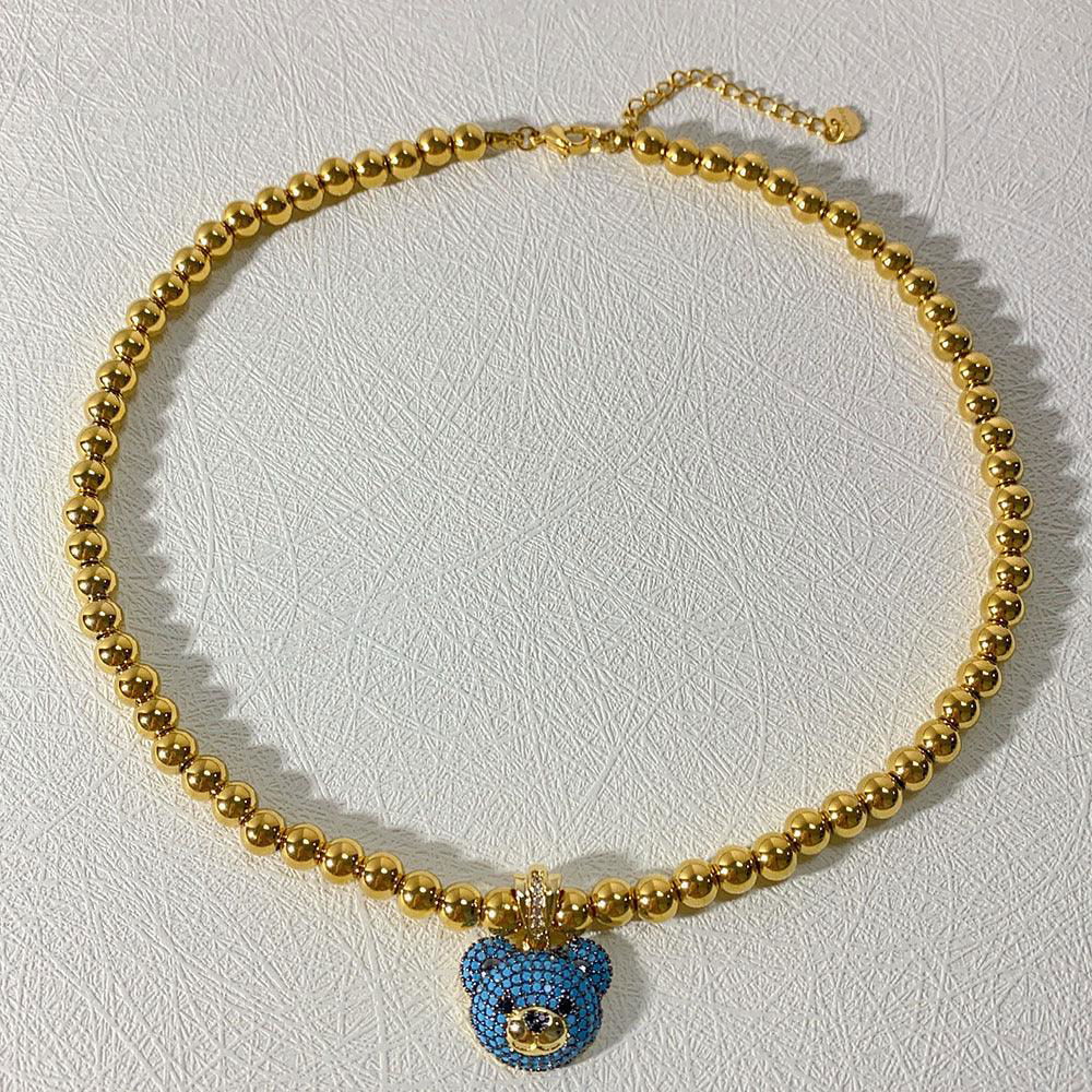 Hip-Hop Cool Style Bear Stainless Steel Copper Plating Inlay 18K Gold Plated Artificial Diamond Pendant Necklace - Jewelry Trends USA