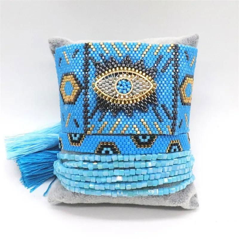 Ins New Colorful Smile Letter Miyuki Bracelet Set Smile Rainbow Evil Eye Beaded Bracelet - Jewelry Trends USA