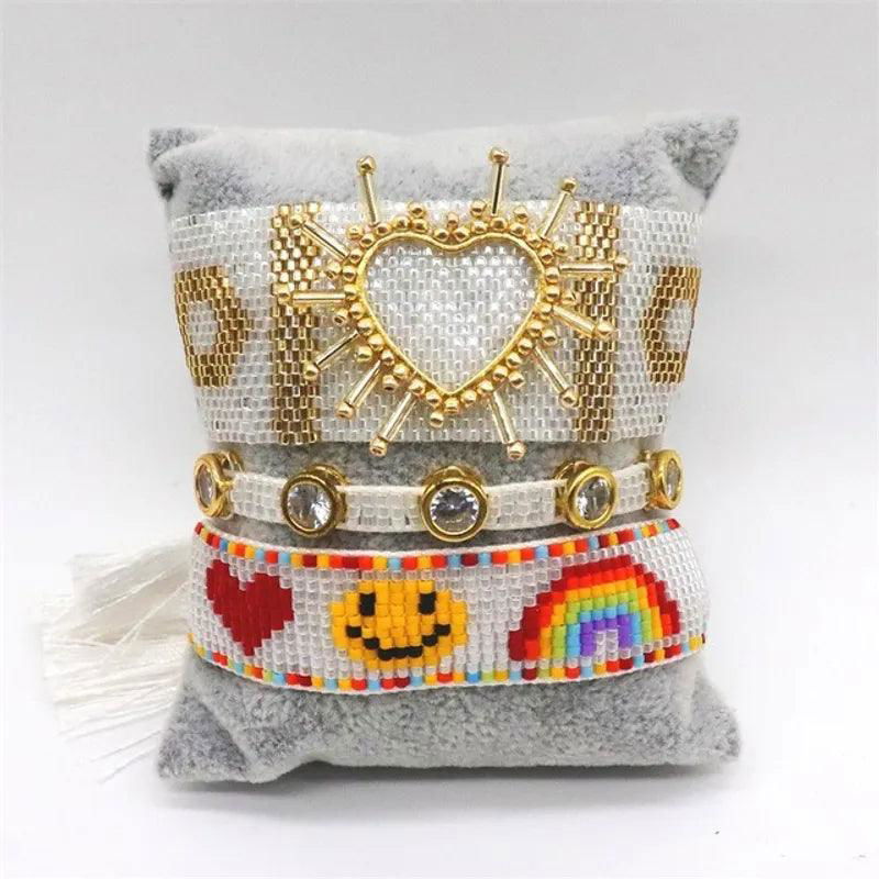 Ins New Colorful Smile Letter Miyuki Bracelet Set Smile Rainbow Evil Eye Beaded Bracelet - Jewelry Trends USA