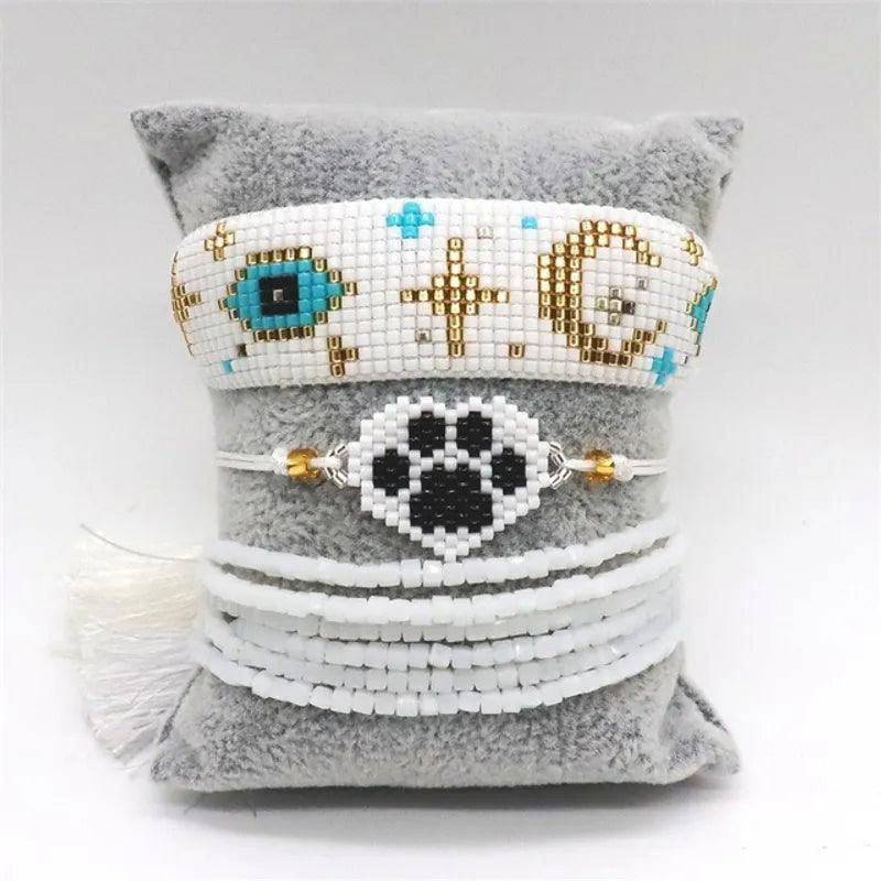 Ins New Colorful Smile Letter Miyuki Bracelet Set Smile Rainbow Evil Eye Beaded Bracelet - Jewelry Trends USA