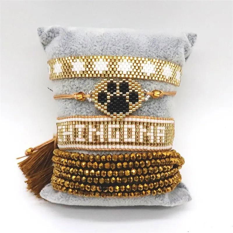 Ins New Colorful Smile Letter Miyuki Bracelet Set Smile Rainbow Evil Eye Beaded Bracelet - Jewelry Trends USA