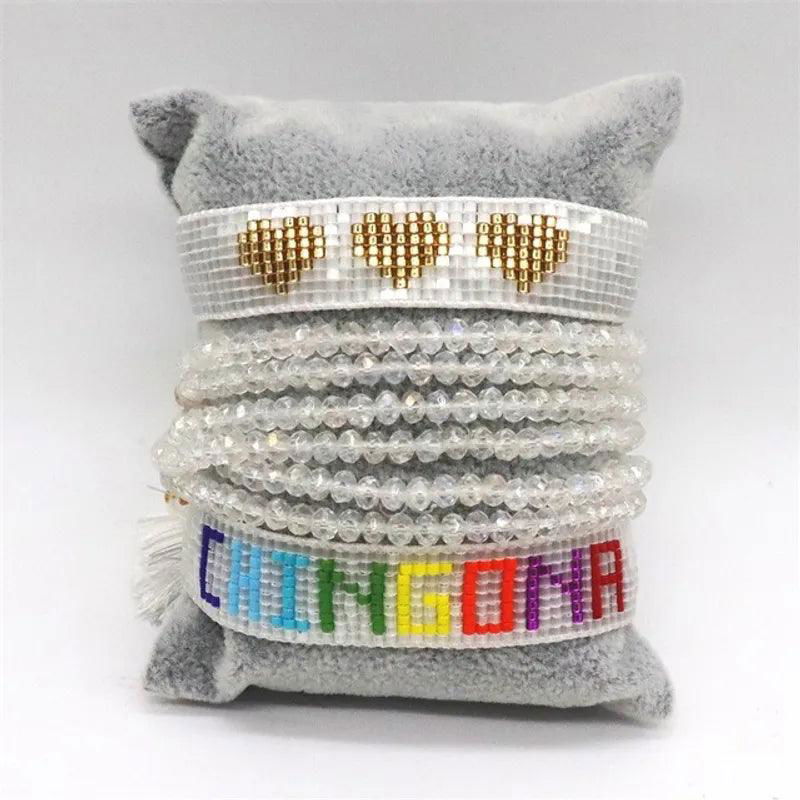 Ins New Colorful Smile Letter Miyuki Bracelet Set Smile Rainbow Evil Eye Beaded Bracelet - Jewelry Trends USA