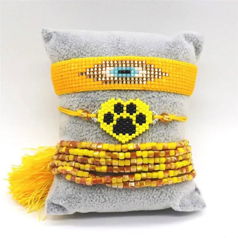 Ins New Colorful Smile Letter Miyuki Bracelet Set Smile Rainbow Evil Eye Beaded Bracelet - Jewelry Trends USA