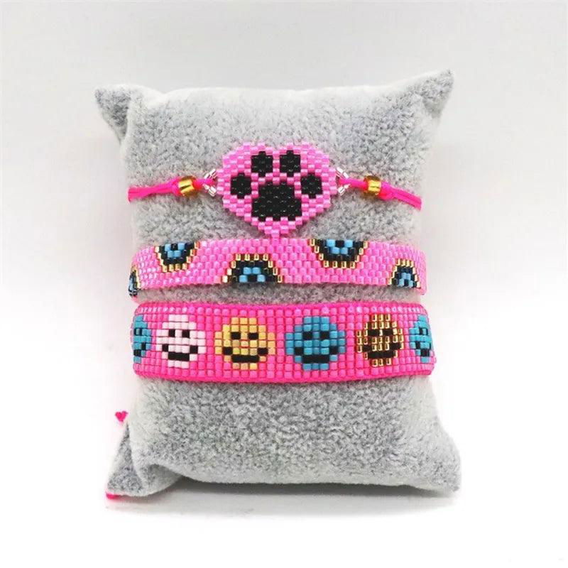 Ins New Colorful Smile Letter Miyuki Bracelet Set Smile Rainbow Evil Eye Beaded Bracelet - Jewelry Trends USA