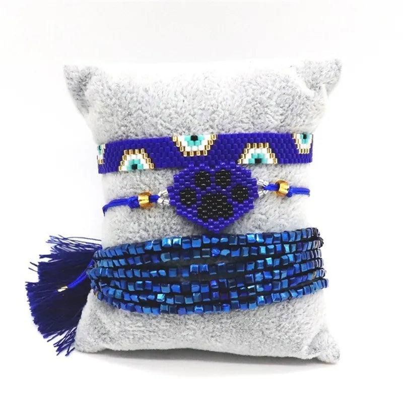 Ins New Colorful Smile Letter Miyuki Bracelet Set Smile Rainbow Evil Eye Beaded Bracelet - Jewelry Trends USA