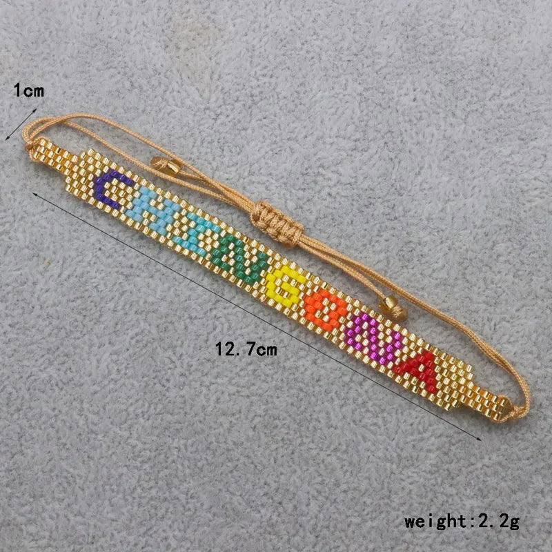 Ins New Colorful Smile Letter Miyuki Bracelet Set Smile Rainbow Evil Eye Beaded Bracelet - Jewelry Trends USA