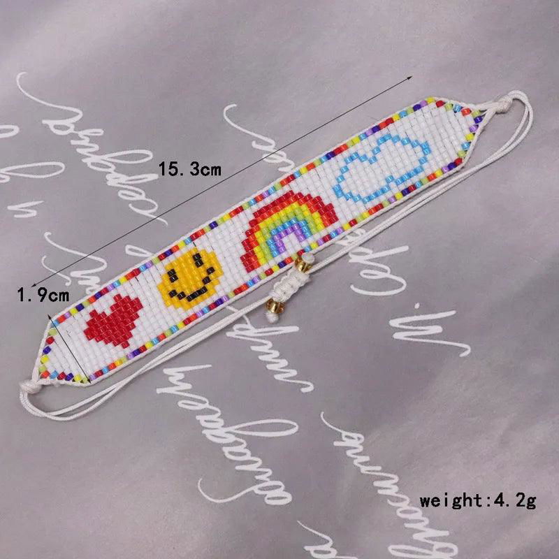 Ins New Colorful Smile Letter Miyuki Bracelet Set Smile Rainbow Evil Eye Beaded Bracelet - Jewelry Trends USA