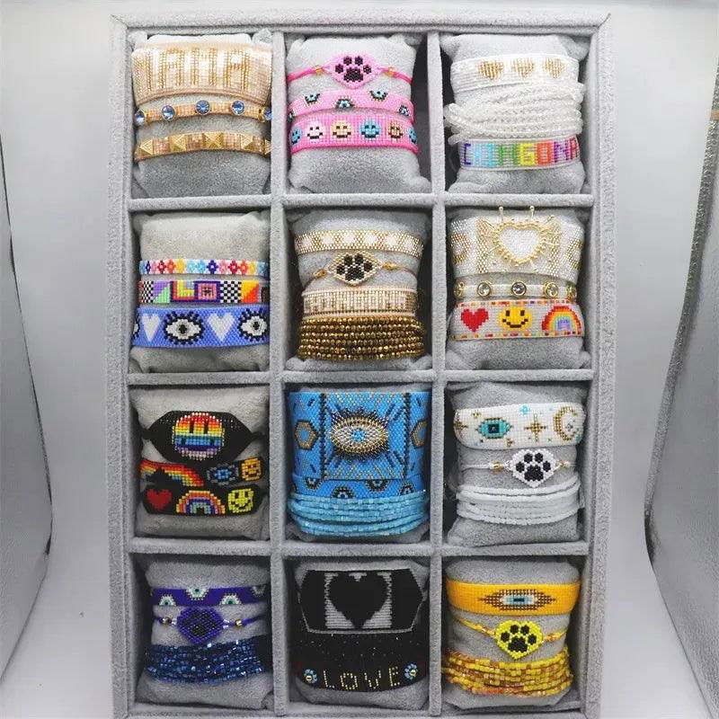 Ins New Colorful Smile Letter Miyuki Bracelet Set Smile Rainbow Evil Eye Beaded Bracelet - Jewelry Trends USA