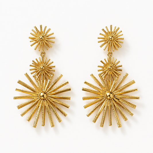 Radiant gold sunburst drop earrings