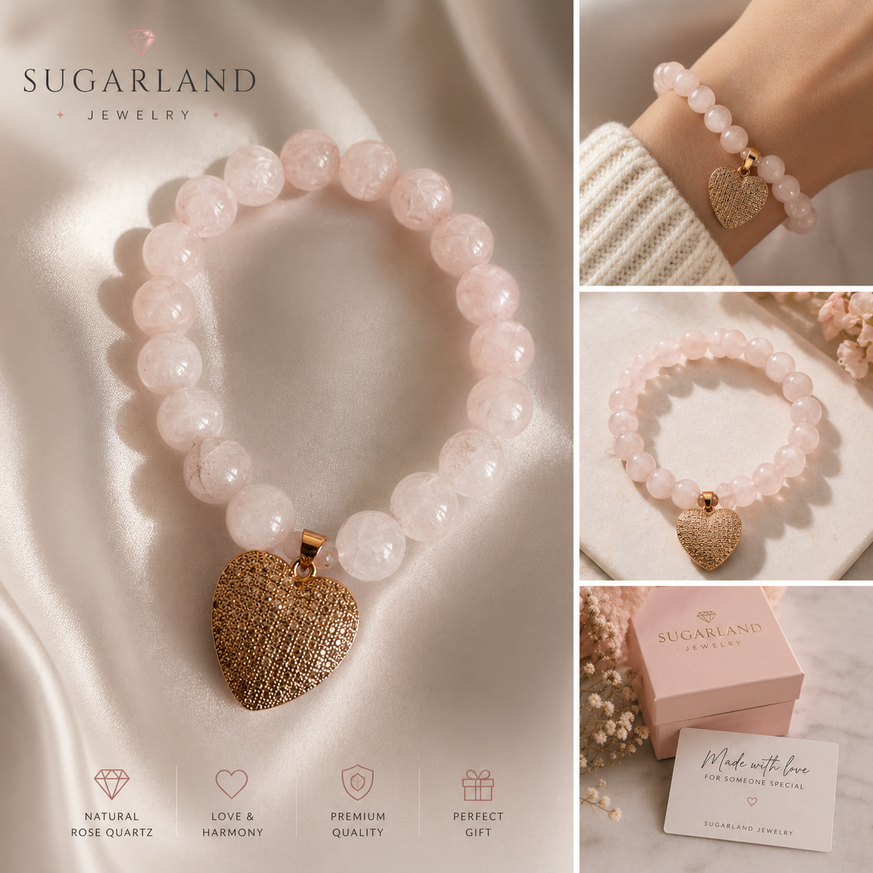 Rose Quartz Heart Bracelet