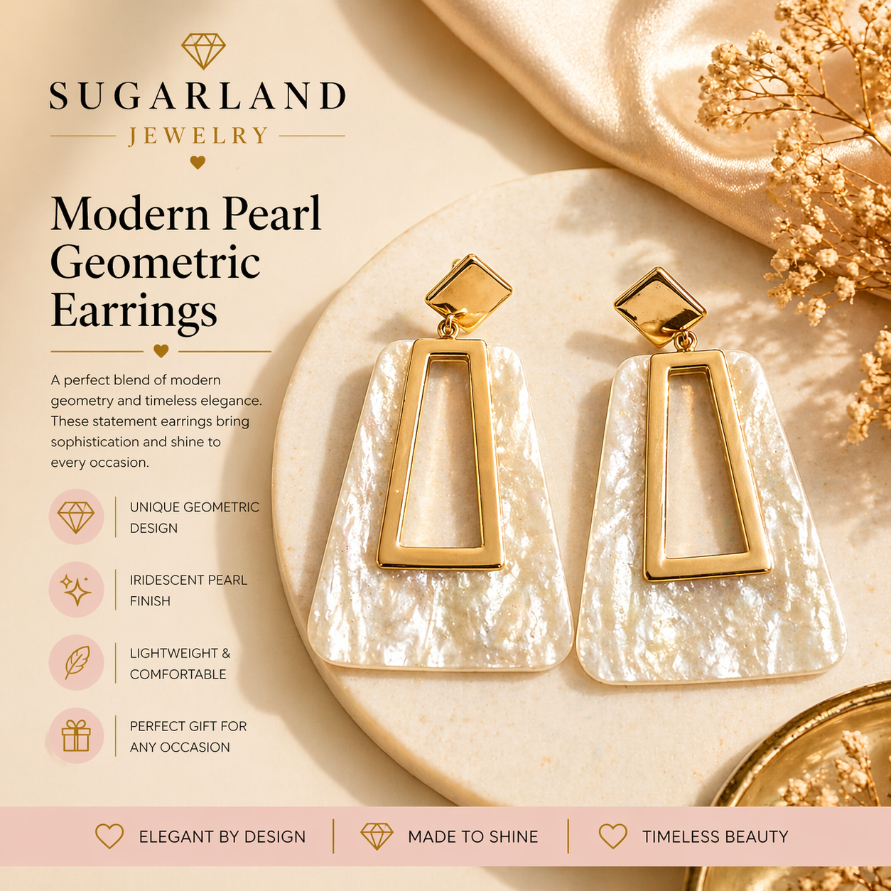 Modern Pearl Geometric Statement Earrings
