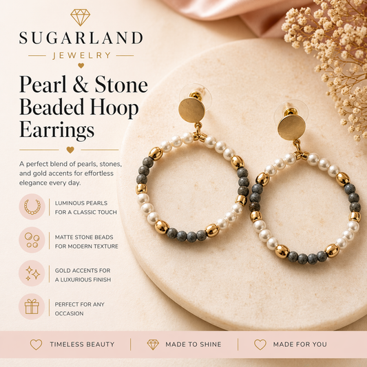 Pearl & Stone Beaded Hoop Earrings