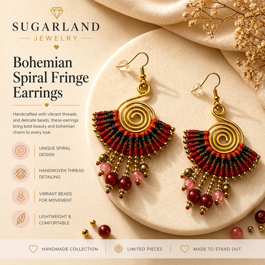 Bohemian Spiral Fringe Statement Earrings
